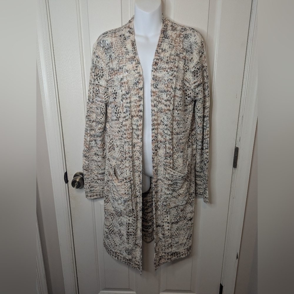 Knox Rose Womens Open Front Cardigan Sweater Striped Knit Bohemian, Size Large